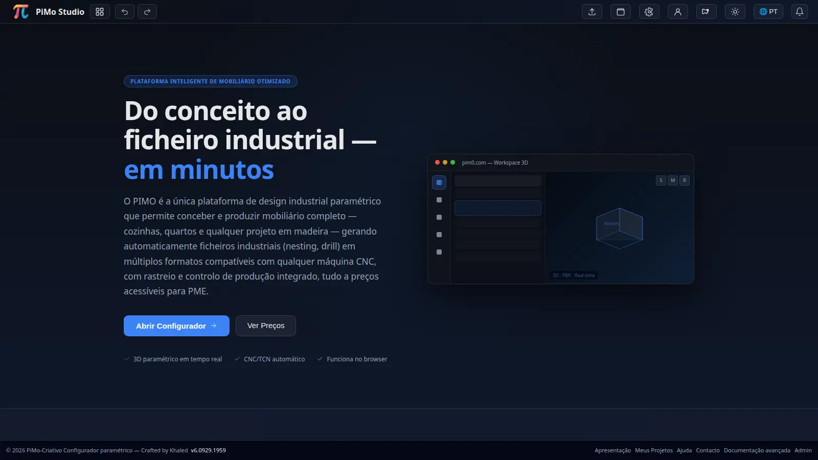 Vista do PIMO com foco em configuração e apresentação